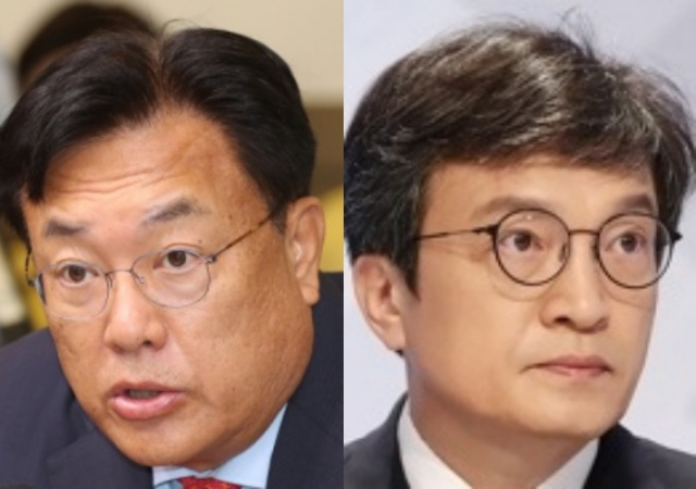 정진석 국민의힘 비상대책위원장과 김의겸 더불어민주당 의원. 연합뉴스