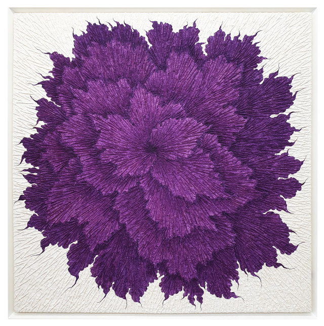 김순철, About wish 2223, 130x130cm, Sewing&coloring on Korean paper, 2022.