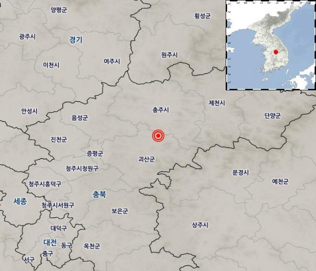 29일 오전 충북 괴산에서 발생한 규모 4.1 지진의 진앙. 기상청 홈페이지