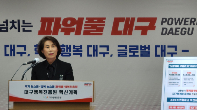 정순천 대구행복진흥사회서비스원장이 31일 대구시청 동인청사에서 열린 기자 설명회에서 