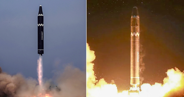 북한군은 7일 한미 연합공중훈련 '비질런트 스톰'에 대응해 지난 2∼5일 나흘간 대남 군사 작전을 진행했다고 밝혔다. 우리 군은 북한이 해당 작전에서 대륙간탄도미사일(ICBM) 화성-17형을 발사했다고 판단했으나, 이날 조선중앙통신이 공개한 미사일 발사 사진을 보면 노즐(화염 분사구)이 화성-17형의 4개보다는 적은 것으로 나타나 기존의 화성-15형일 가능성이 제기된다. 다만 이 미사일은 오른쪽(화성-15형)에 비해 탄두 부분이 뾰족한 모습으로 대기권 진입시 속도를 높이려는 의도가 있다는 분석이 나온다. 연합뉴스