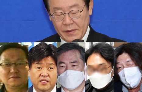 이재명, 정진상, 김용, 유동규, 정민용, 남욱. 연합뉴스, 온라인 커뮤니티