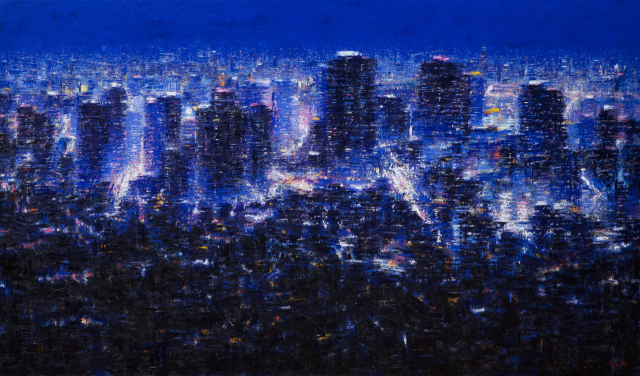 김성호, 새벽-남산에서 본 서울, 2018, oil on canvas, 333.3x197cm.