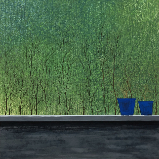 김승연, 봄을 품다-화분, 장지에 채색, 92x92cm.