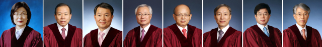 왼쪽부터 이정미, 김이수, 이진성, 김창종, 안창호, 김일원, 서기석, 조용호. 매일신문DB