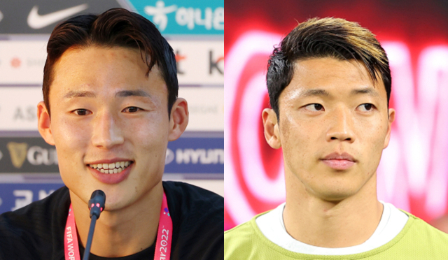 2022 카타르 월드컵 대표팀 손준호(왼쪽), 황희찬. 연합뉴스