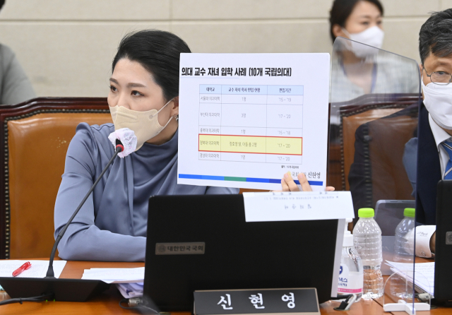 더불어민주당 신현영 의원이 3일 국회에서 열린 정호영 보건복지부 장관 후보자 인사청문회에서 질의하고 있다. 연합뉴스