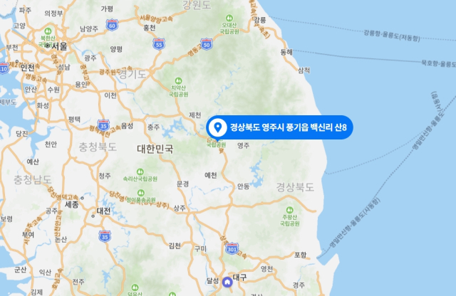 경북 영주 풍기 산불 발생 위치. 네이버 지도