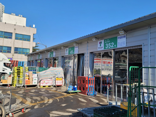 대구 북구 매천동 농수산물 도매시장 주차장에 설치된 임시 가건물. 박성현 수습기자