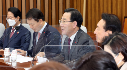 국민의힘 주호영 원내대표가 6일 오전 서울 여의도 국회에서 열린 원내대책회의에서 발언하고 있다. 연합뉴스