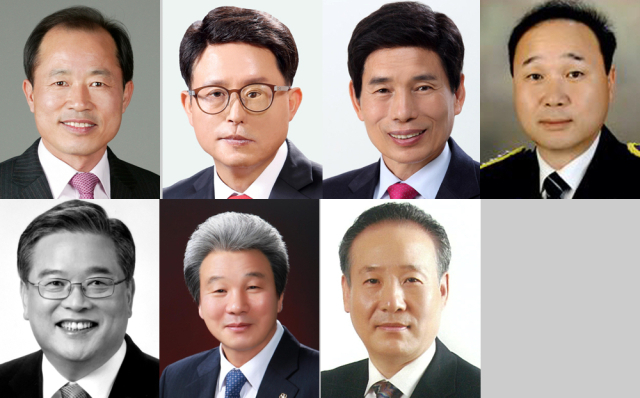 (상단 왼쪽부터) 류한국 대구 서구청장, 배광식 대구 북구청장, 이태훈 대구 달서구청장, 이상탁 대구경찰청 공공안전부장 (하단 왼쪽부터) 우동기 국가균형발전위원장, 양재곤 재경 대구경북시도민회장, 최병일 재대구 경북도민회장