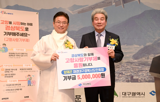 양재곤 재경대구경북시도민회장(오른쪽)이 12일 서울에서 열린 