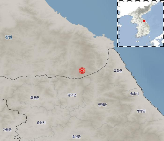 21일 오후 11시 34분쯤 북한 강원 회양 남동쪽 54km 지역에서 규모 1.0의 지진이 발생했다. 기상청
