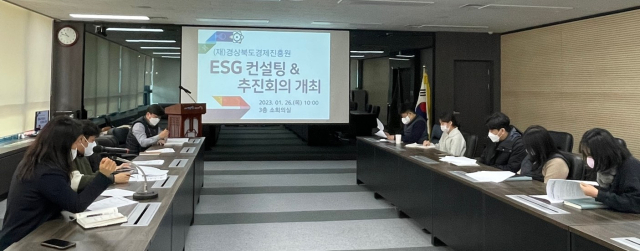 경상북도경제진흥원 임직원들이 ESG 컨설팅 및 추진 회의를 하고 있다. 경북경제진흥원 제공