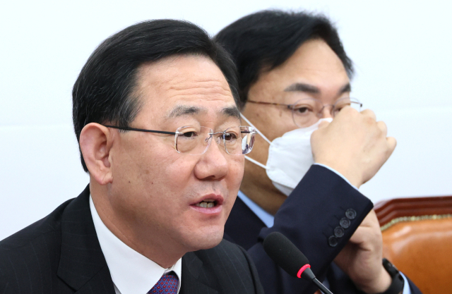 국민의힘 주호영 원내대표가 26일 오전 국회에서 열린 비상대책위원회의에서 발언하고 있다. 연합뉴스