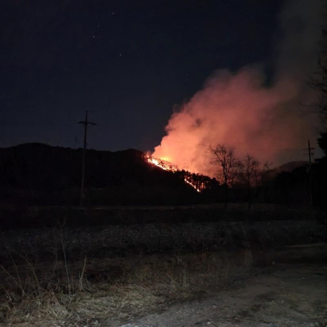 울진 기성면 정명리 야산에서 산불이 발생했다. 경북소방본부 제공