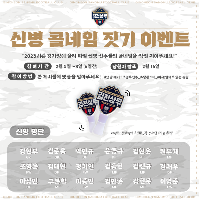2023 김천상무 신병 선수들. 김천상무 제공