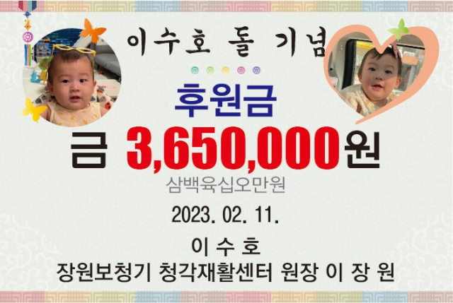 이장원 원장이 자신의 둘째 아이 돌 잔치를 대신해 장애인 안동 농아인협회에 365만원을 기부해 화제다. 안동시 제공