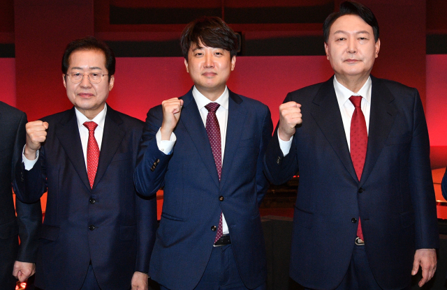 홍준표, 이준석, 윤석열. 자료사진. 연합뉴스