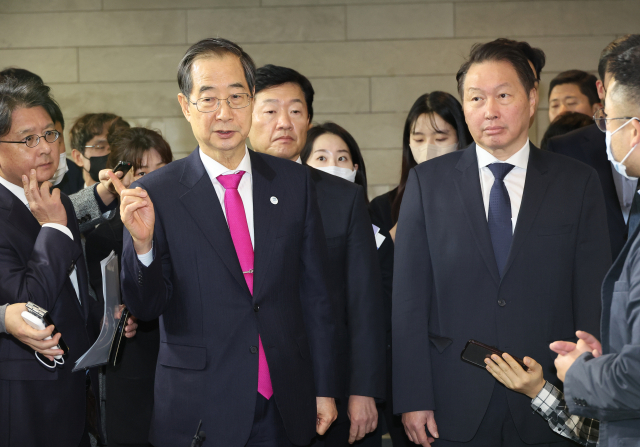 한덕수 국무총리가 15일 서울 중구 대한상의에서 열린 규제샌드박스 혁신기업 간담회에 참석해 발언하고 있다. 연합뉴스