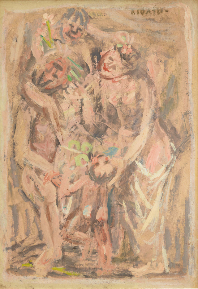 이중섭, 가족, 1950년대 전반, 종이에 유채, 39x27cm, 국립현대미술관 이건희컬렉션.
