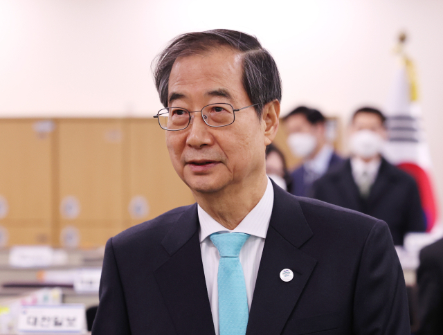 한덕수 국무총리가 22일 세종시 정부세종청사에서 열린 출입기자단과의 간담회에 참석하고 있다. 연합뉴스