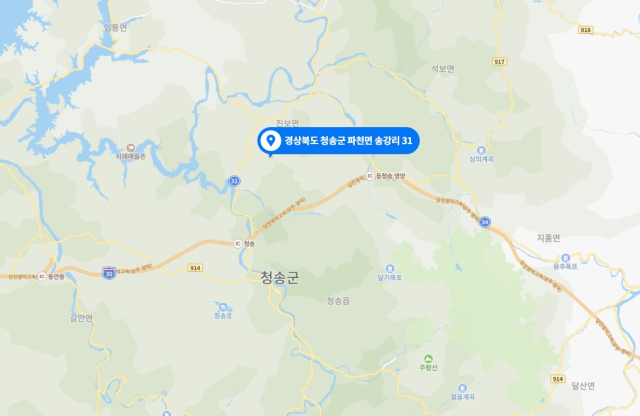 경북 청송 산불 발생 위치. 네이버 지도