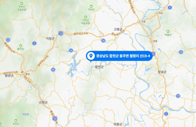 경남 합천 산불 발생 위치. 네이버 지도