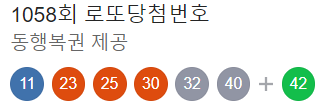 1058회 로또 당첨번호. 네이버 캡처