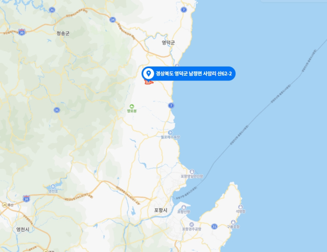 경북 영덕 산불 발생 위치. 네이버 지도