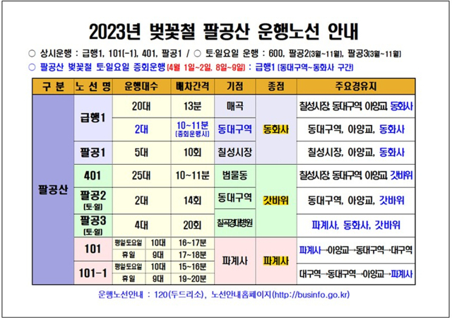벚꽃길 팔공산 운행노선 안내도. 대구시 제공.