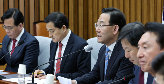 국민의힘 주호영 원내대표가 31일 오전 서울 여의도 국회에서 열린 원내대책회의에서 발언하고 있다. 연합뉴스
