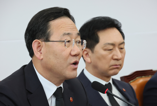 국민의힘 주호영 원내대표가 3일 오전 국회에서 열린 최고위원회의에서 발언하고 있다. 연합뉴스