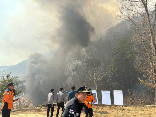 영주 평은면의 한 야산에서 발생한 산불이 인근으로 확산되고 있다. 마경대 기자