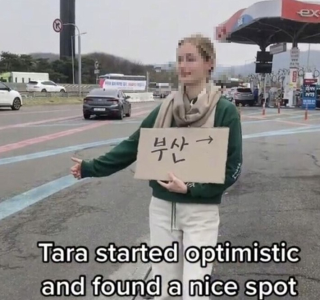 외국인 관광객 커플 인플루언서가 서울서 부산까지 히치하이킹을 시도했다가 실패한 뒤 한국을 