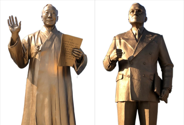 이승만(왼쪽) 전 대통령 동상과 트루먼 전 미국 대통령 동상.