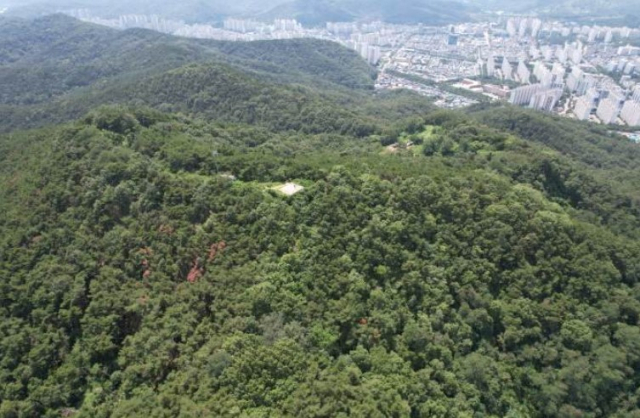 남동쪽에서 바라본 대구 팔거산성 원경. 출처 문화재청