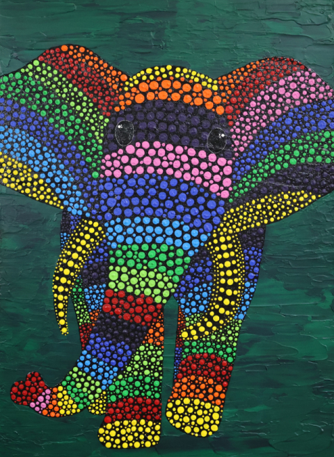 김수광, 정글에 간 무지개 코끼리, 72.7x53.0cm, Acrylic on canvas, 2023