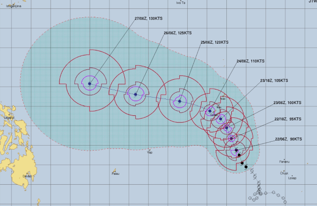 미국 합동태풍경보센터(JTWC, Joint Typhoon Warning Center) 태풍 마와르 예상경로