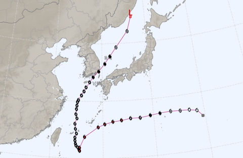 2022년 태풍 힌남노 최종 경로. 기상청