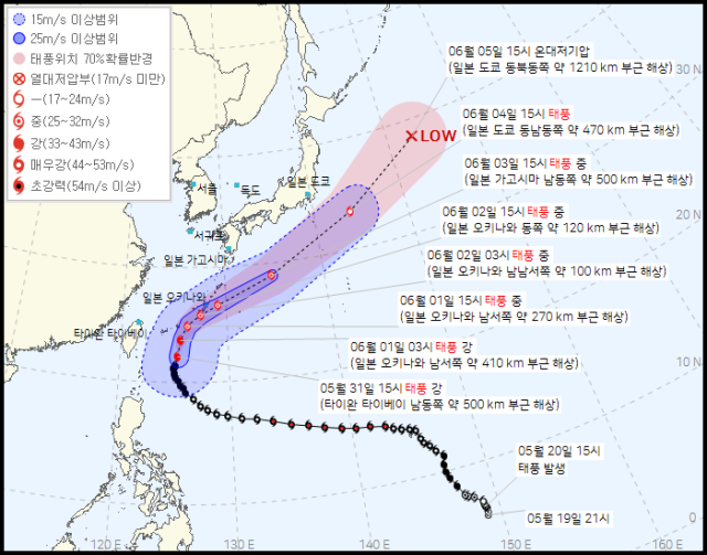 태풍 마와르 예상경로. 기상청 31일 오후 4시 발표