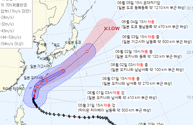 태풍 마와르 예상경로. 기상청 31일 오후 4시 발표