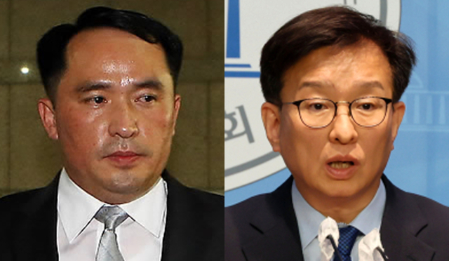 최원일 전 천암함장(왼쪽), 권칠승 민주당 수석대변인 (연합뉴스)
