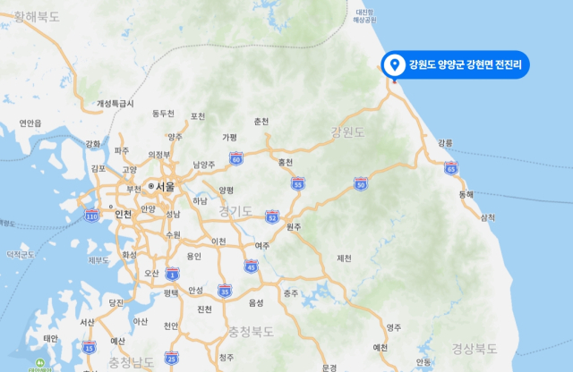 강원 양양군 강현면 전진리 설악해변 위치. 네이버 지도