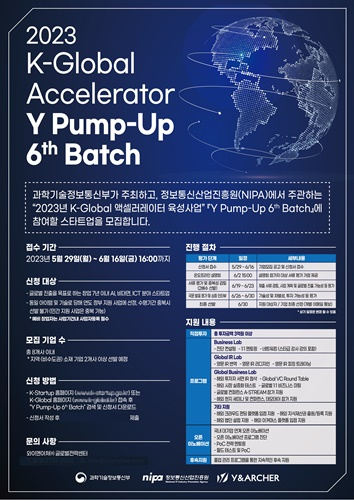 와이앤아처, ‘2023 K-Global 액셀러레이터 육성사업 Y Pump-Up 6th Batch’우수 ICT 기업 모집