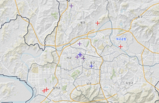 14일 오후 6시 20분 기준 대구 지역 낙뢰 발생 현황. 기상청