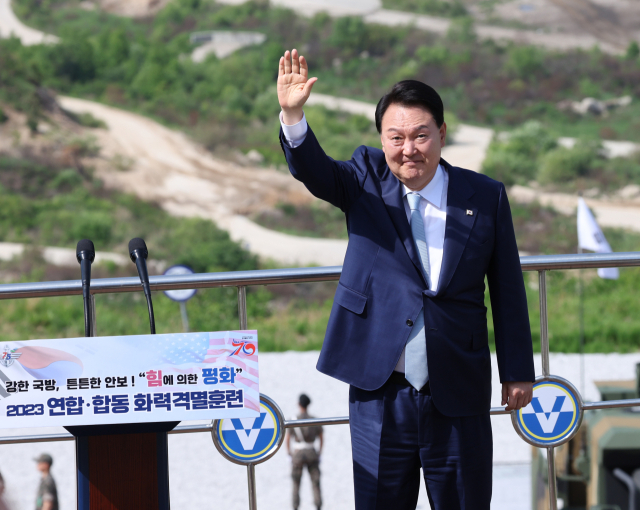 윤석열 대통령이 15일 경기 포천 승진훈련장에서 