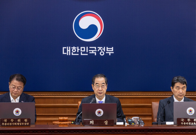 한덕수 국무총리가 20일 오전 서울 종로구 정부서울청사에서 열린 국무회의에 참석해 발언하고 있다. 연합뉴스