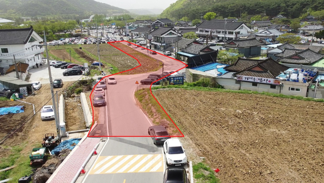 경주시 북군동 식당가 진입로 확장공사 구간 모습. 경주시 제공