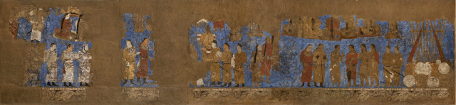 아프라시압 궁전 서쪽 벽화(오른쪽 끝, 조우관을 쓴 두 명의 한반도인)